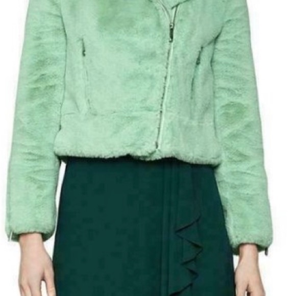 BCBGMAXAZRIA $338 “Violet” Faux Fur Moto Jacket In Pistachio Size XS - Picture 3 of 17